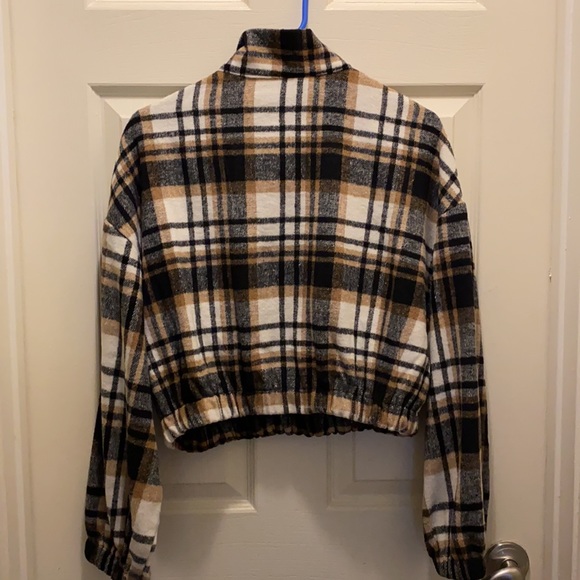 Shein Brown and Black Plaid Quarter Zip L - Picture 3 of 3